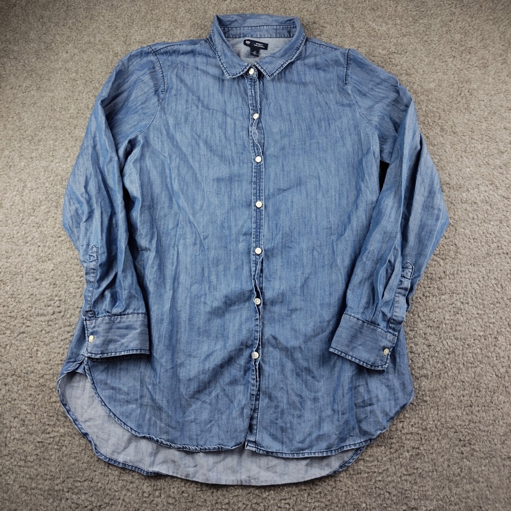 Gap Button Up Shirt Sz Large Boyfriend Fit Blue Chambray Long Sleeve EUC